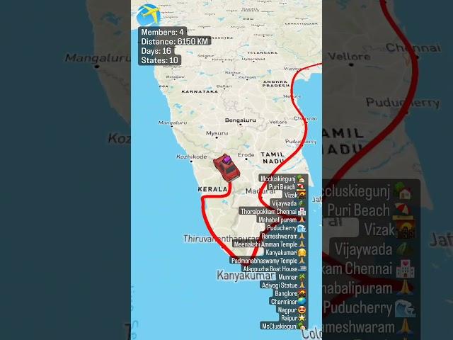 South India Family Car Trip - a walk through. Covered 6150 KM crossing 10 states with family 