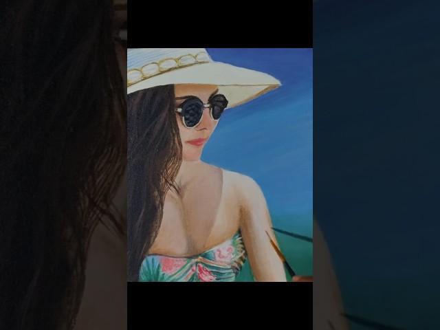 How To Paint Beautiful Girl wearing beach Summer hat Time Lapse #timelapse #lanscape #art #painting