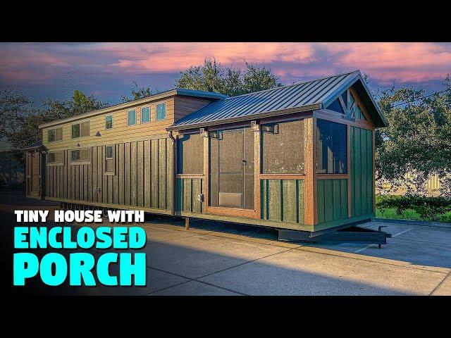 Front and back porches are enclosed in this Park Model tiny house