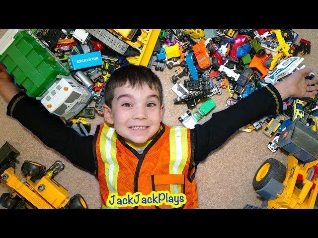 Pretend Play Cleanup! Huge Toy Collection using Trucks & Crazy Costumes | JackJackPlays