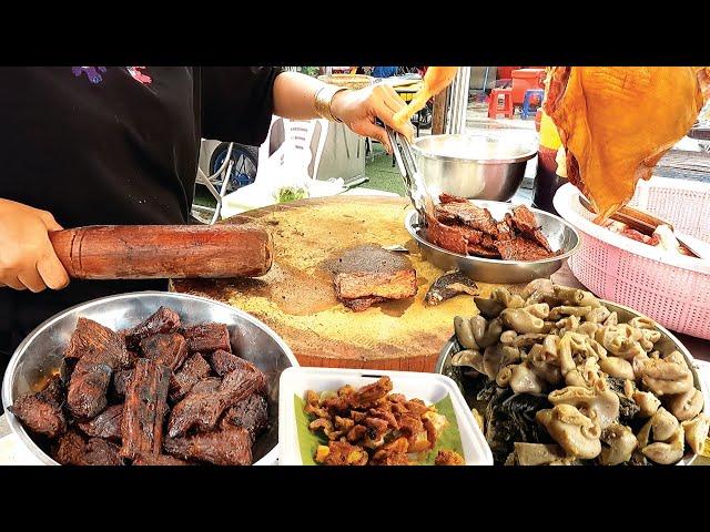 Grill dry beef, smoked beef & steam intestine - Cambodia's Greatest Street Food