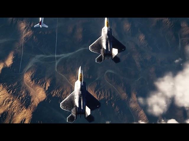 Heavyweight fight: USAF F-22 Raptors force a pair of Russian SU-57 Felons to flee.