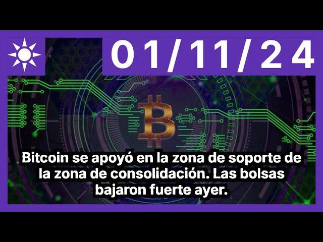 Bitcoin se apoyó en la zona de soporte de la zona de consolidación. Las bolsas bajaron fuerte ayer.