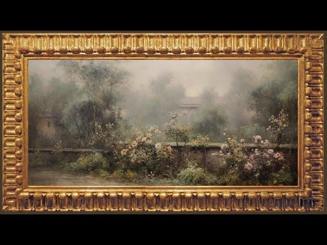 Misty Morning Flowers in an Old Estate, Vintage Impressionist Oil Painting | Frame TV Art