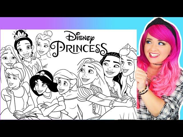 Coloring Disney Princess Coloring Pages | Ariel, Jasmine, Rapunzel, Cinderella, Belle, Moana & Tiana