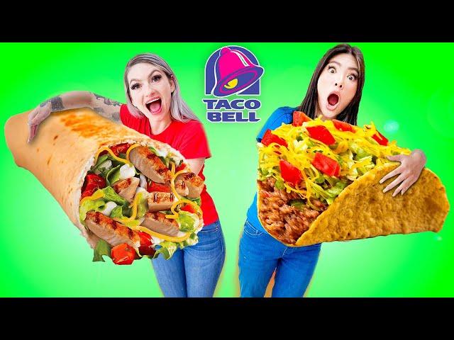 OMG! CRAZY TACO & FRIES CHALLENGE! FUNNY EATING ONLY FAST FOOD IN 24 HOURS BY SWEEDEE