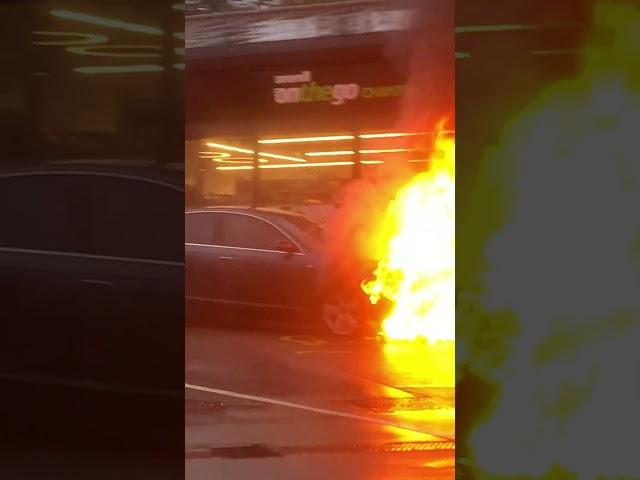 The car is burning At petrol station in hull