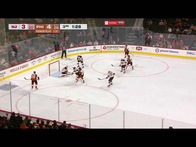 Noah Cates scores a goal against the New Jersey Devils