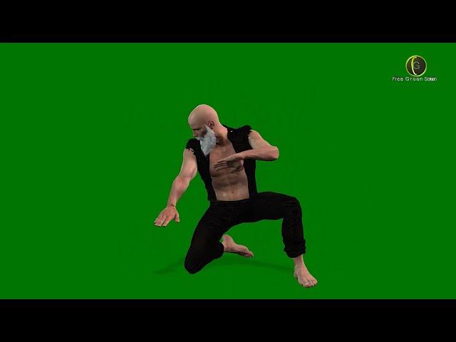 Bald Man with White Beard Training Kung Fu Green Screen HD