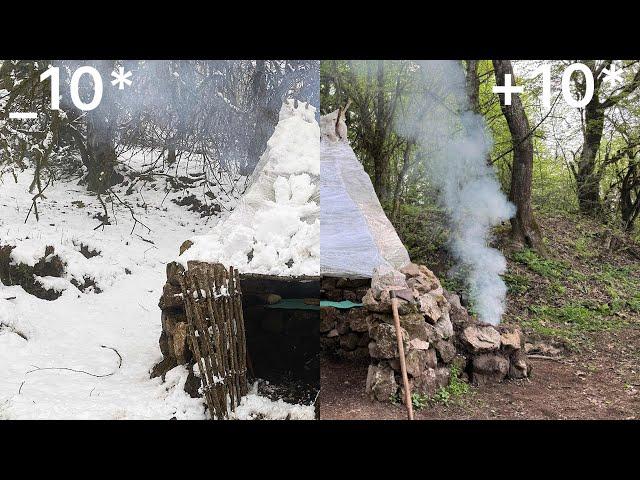 3 Months Survival & Building Complete And Warm Winter Bushcraft Survival Shelter In Snow, Cooking