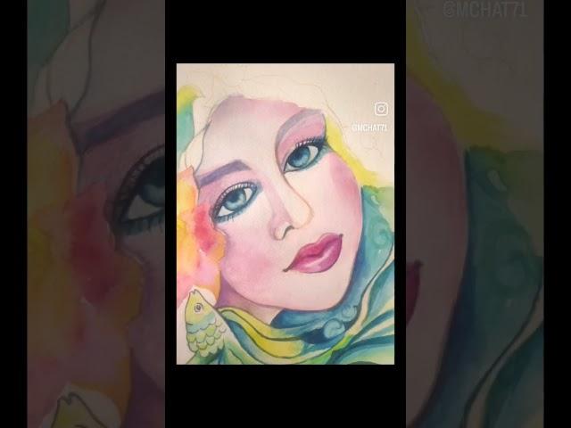 how to add eyelashes in water colour portrait #shortsfeed #shortvideo