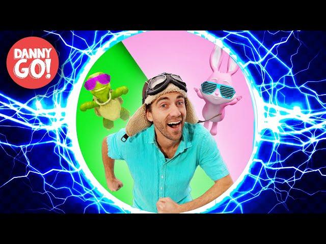 “Rabbit Turtle Rodeo!”  Fast or Slow Dance Game️HYPERSPEED REMIX️/// Danny Go! Songs for Kids