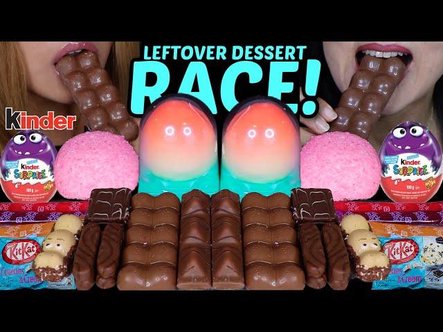 ASMR LEFTOVER DESSERT RACE! VIRAL PEACH ICE CREAM, PINK SNOBALL CAKE, BUBBLY CHOCOLATE BARS 먹방