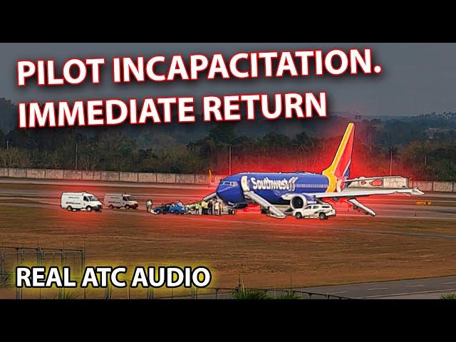 PILOT INCAPACITATED. Off-duty pilot helps to land Southwest B737. REAL ATC