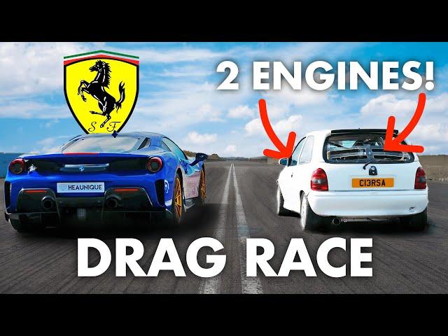 Ferrari 488 Pista v Twin-Engine 1200HP Corsa | DRAG RACE