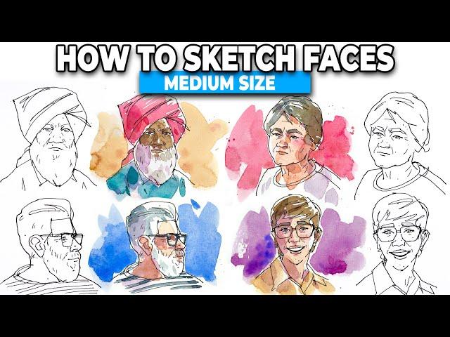 How To Sketch Medium Size FACES | Easy Ink Technique!