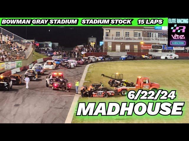 STADIUM STOCK MAYHEM @ THE MADHOUSE 15 LAP FEATURE 6/22/24 #racing #circletrack #crash #4cylinder