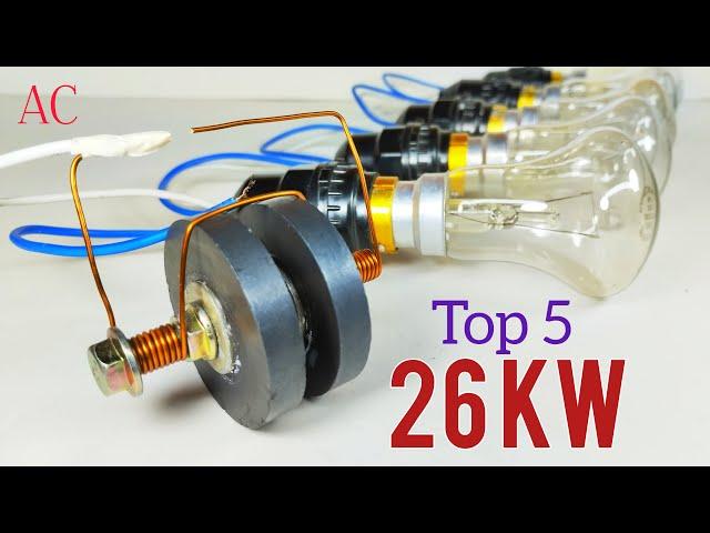 New Amazing 220v Top 5 Free Electricity Generator 27KW with Magnet Use AC bulb and Coper wire