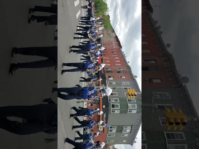 Fort Hamilton High School flag team and marching band