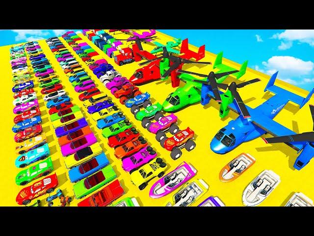 GTA V Mods Stunt Car Racing Challenge By SPIDER-MAN With Amazing Super Cars Motocycle Boat And Train