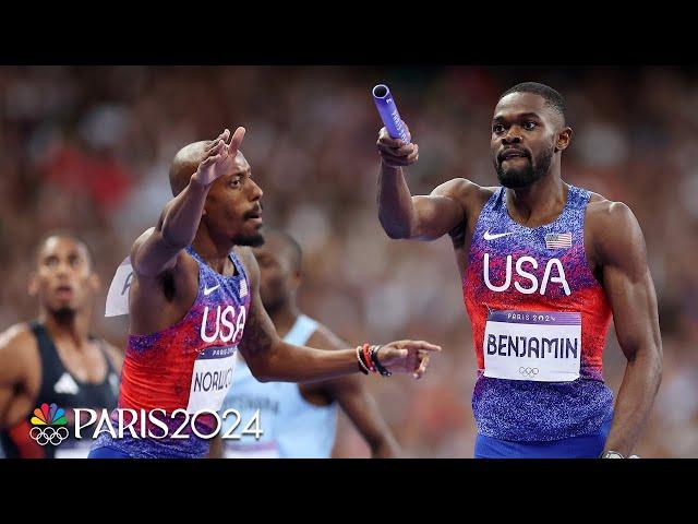 U.S. 4x400m relay team wins gold on strength of anchor Rai Benjamin | Paris Olympics | NBC Sports