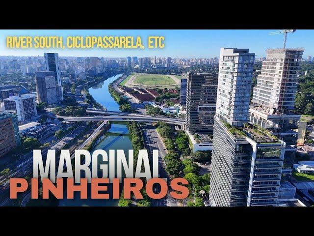 Drone na Marginal Pinheiros: Obras do River South e Ciclopassarela Erika Sallun pronta - São Paulo