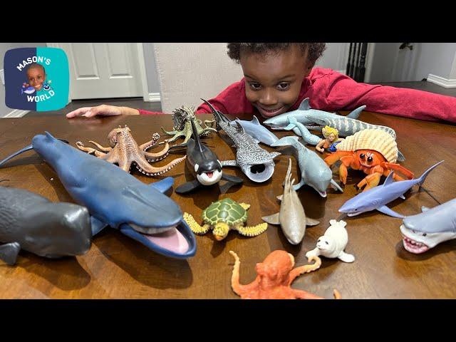 Sea Animals - Megalodon, Sperm Whale, Sea Turtle, Blue Whale, Shortfin Mako Shark, Tylosaurus, Seal