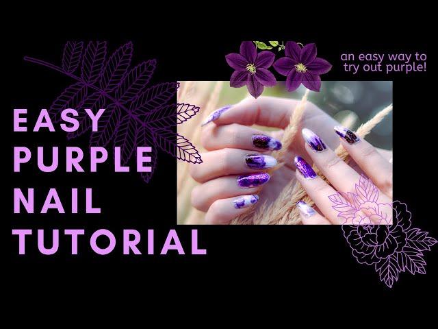 EASY PURPLE NAIL TUTORIAL WITH DECALS - Polar Bear Style: Floral Nails with Foils and Flakie Glitter