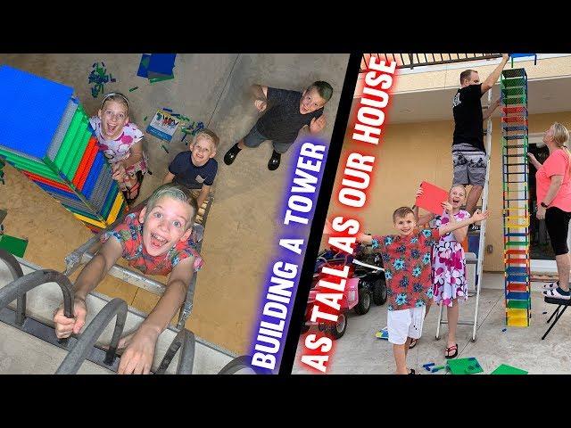 Taller Than Our HOUSE! | Family Fun Pack Brik Tower Challenge!!