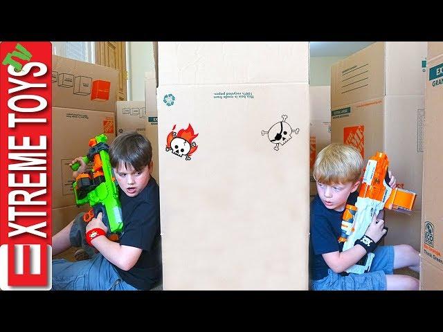 Ethan Vs. Cole Nerf Battle Royale in a Box Maze Fort!