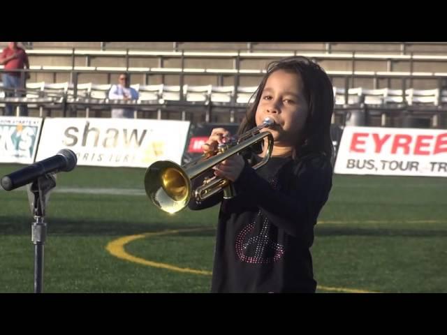 7 year old Trumpet Prodigy The Star Spangled Banner Queen Judy Dove Alleva