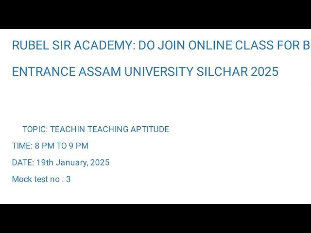 #MOCK TEST NO 3 # TEACHING ALTITUDE MOCK TEST #B.ED ENTRANCE ASSAM UNIVERSITY SILCHAR 2025