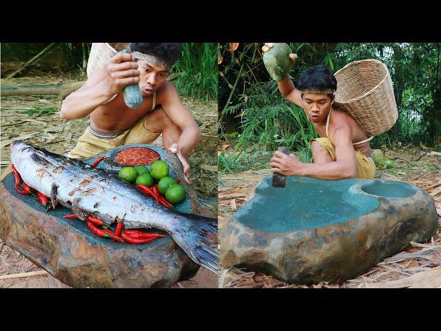 survival in the rainforest - Making granite mortar and pestle