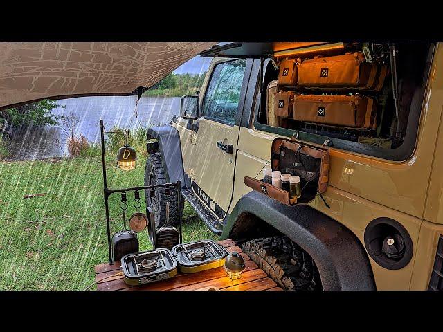 Organizing my SOLO Camp in HEAVY RAIN ️ – Cozy Car Camping & ASMR