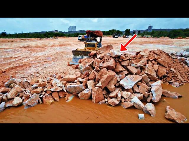 Fantastic Project! Mighty Bulldozer Pushing Big Stone D65E, D61PX Vs Big Dumper Unloading Stone