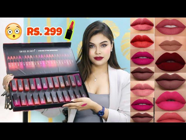 Swiss beauty HD matte lipstick | Rs. 300 |  Review + Swatches || All 24 shades