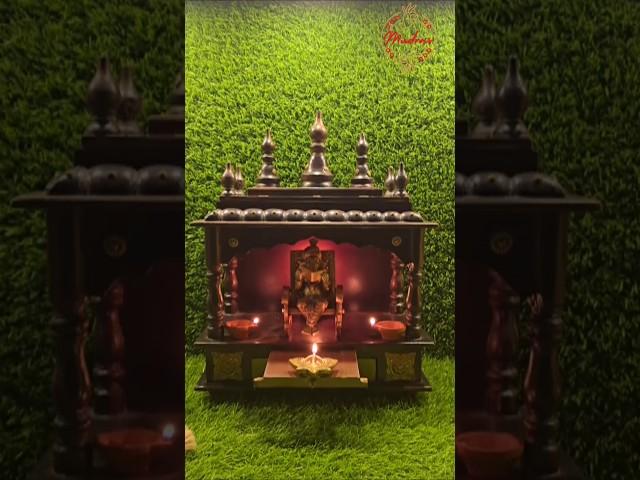 22x15" wooden temple with storage + 6" brass Ganesha on rocking chair.