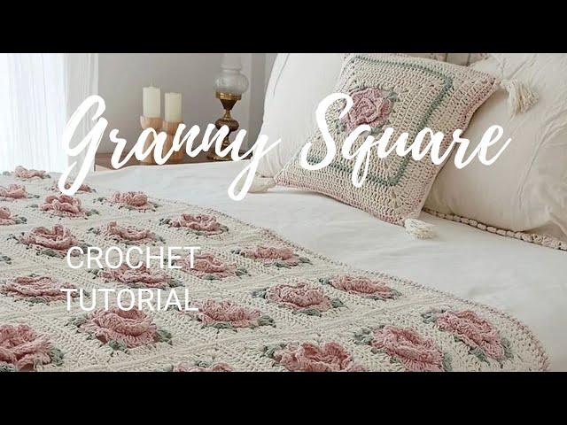 Granny Square Crochet Pattern  Large Rose Vintage Granny Square Motif