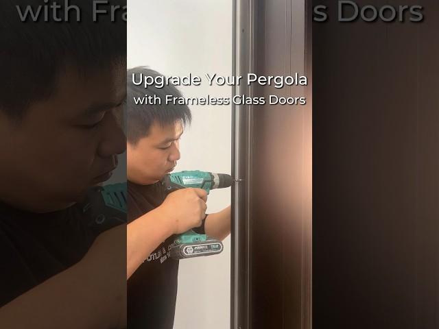 Upgrade Your Pergola with Frameless Glass Door🪟 #alunotec #diy #pergolacover #glassdoors #pergola