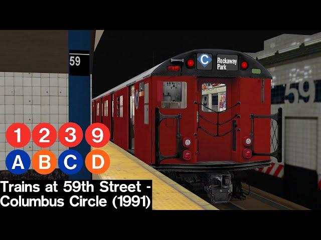 OpenBVE Virtual Railfanning: A, B, C, D, 1, 2, 3 and 9 Trains at 59th St - Columbus Circle (1991)