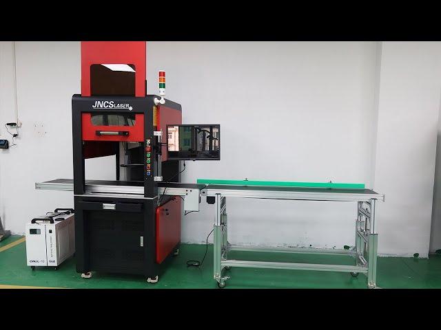 10w uv laser marking machine with CCD camera visual positioning system and conveyor belt