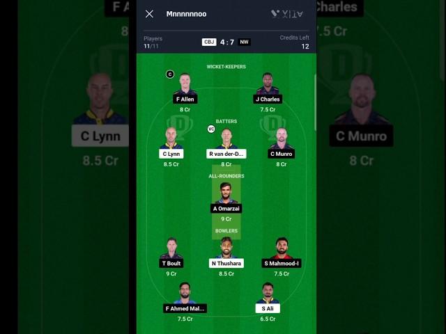 CBJ VS NW DREAM 11 TEAM TODAY LIVE MATCH #Dream 11 #shorts #shortvideo #short