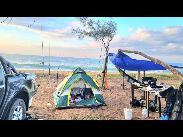 ACAMPAMENTO NA BEIRA DO MAR!!! 2 DIAS e UMA NOITE capturando MUITOS PEIXES na Pesca de praia.