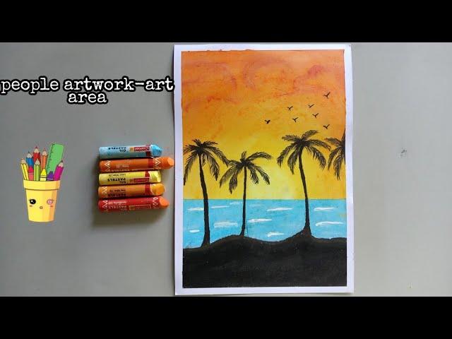 sunset scenery /oil pastel drawing for beginners / people artwork-artarea