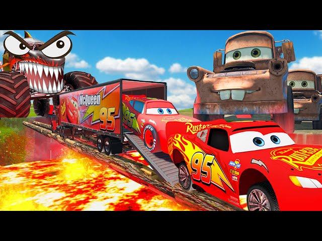 GIANT MONSTER SHARK VS LIGHTNING MCQUEEN AND TOW MATER