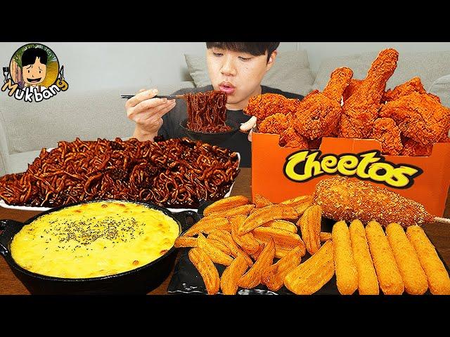 ASMR MUKBANG | CHEETOS Fried Chicken, cheese stick, black bean noodles, Korean Food recipe ! eating