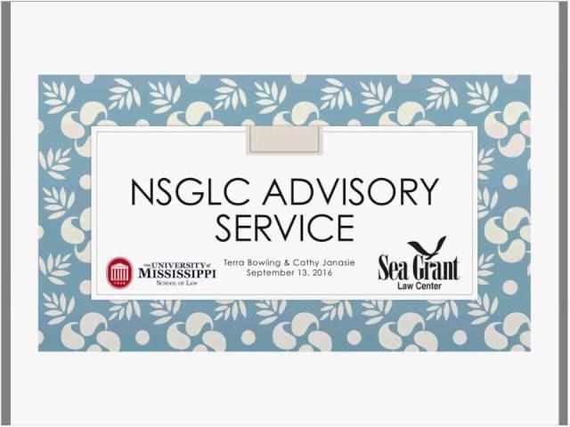 National Sea Grant Law Center's Advisory Service Webinar - Sept. 13, 2016 [NSGLC]