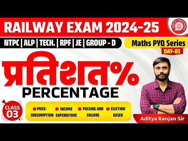 PERCENTAGE-03 (प्रतिशत) || RAILWAY MATHS PYQ SERIES || FOR NTPC, RPF, ALP, GROUP-D | ADITYA SIR