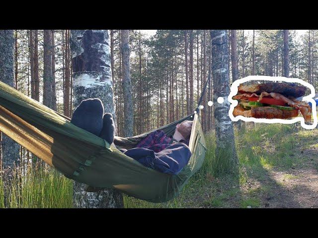 Lake Hepojarvi, weekend hike, cooking delicious sandwiches, relaxing in a hammock