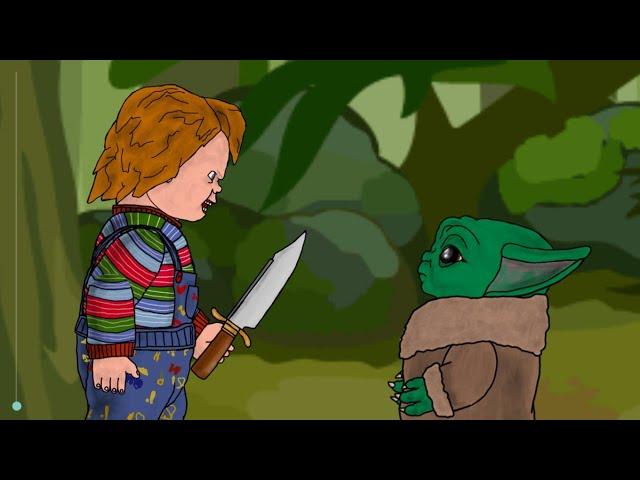 Chucky vs Baby Yoda - drawing cartoons 2